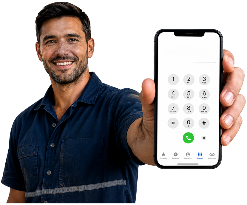 Warrawee Blocked Drains plumber holding a phone — call 1300 261 965