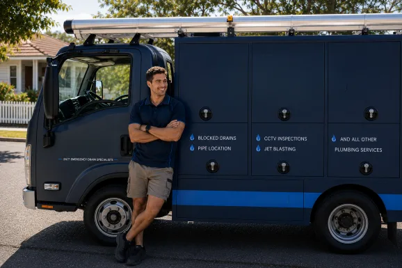 Our plumber with the service van on a Warrawee job