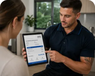Plumber explaining a service estimate in Warrawee