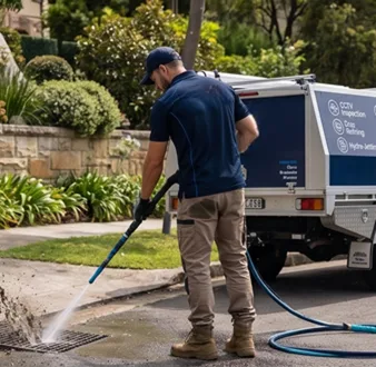 Cutting tree roots out of a Warrawee drain